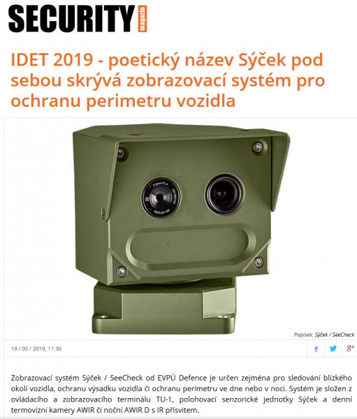 Security Magazín - IDET 2019 - poetický název Sýček pod sebou skrývá zobrazovací systém pro ochranu perimetru vozidla