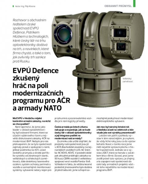 EVPÚ Defence, zkušený hráč na poli modernizačních programů pro AČR a armády NATO